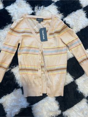 ModCloth Striped V-Neck Button Cardigan